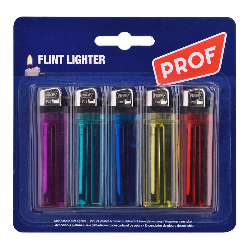 Pack De 6 Unidades - Encendedor De Piedra Desechable, Colores Surtidos, Blister 5 Unidades