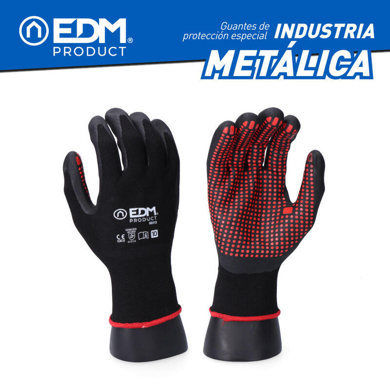 Pack De 6 Unidades - Guante Industria Metalúrgica Nylon/Lycra Recubierto De Nitrilo Talla 9 Edm