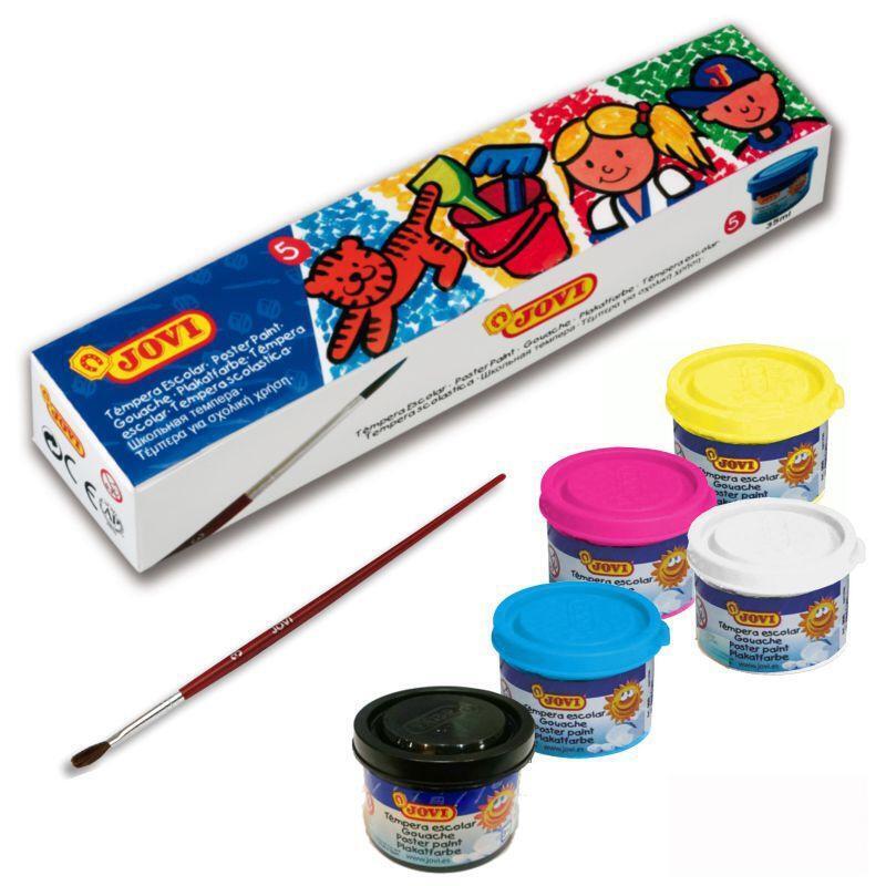 Pack De 6 Unidades Jovi Estuche 5 Botes Témpera Escolar 35ml + Pincel Colores Surtidos