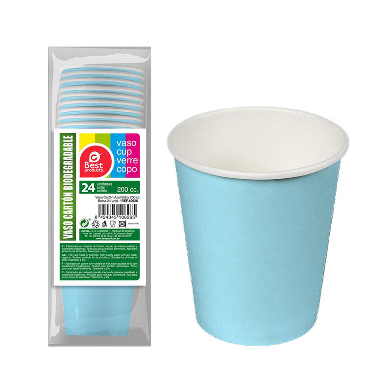Pack De 6 Unidades - Pack 24 Unid. Vasos Cartón Azules Baby 200cc Best Products Green