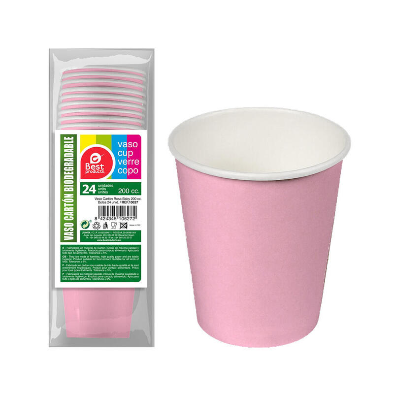 Pack De 6 Unidades - Pack 24 Unid. Vasos Cartón Rosas Baby 200cc Best Products Green