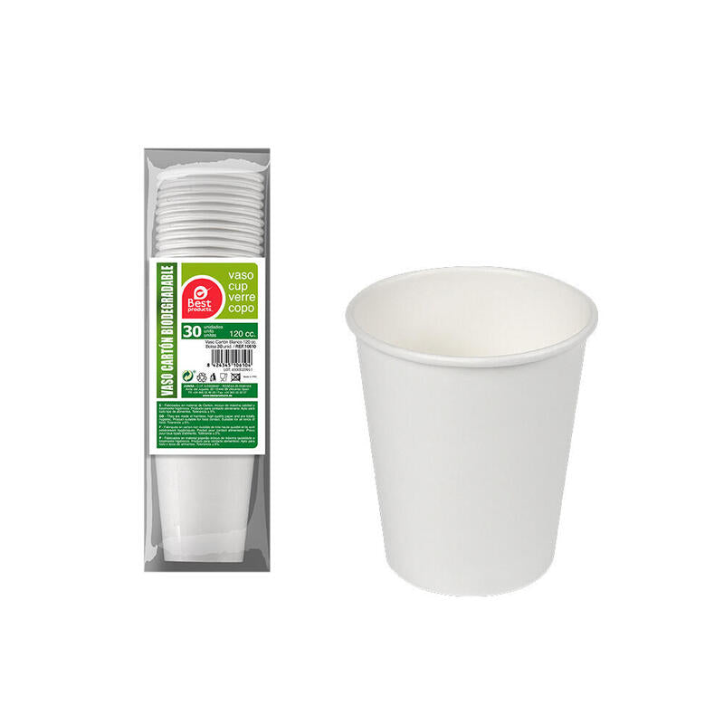 Pack De 6 Unidades - Pack Con 30 Unid. Vasos Cartón Blancos 120cc Best Products Green