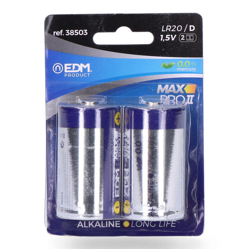 Pack De 6 Unidades - Pila Edm Alkalina Long Life D - Lr20 1,5v (Blister 2 Unid.) Ø34,2x61,5mm