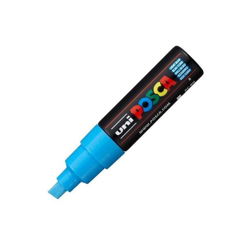 Pack De 6 Unidades Posca Marcador Pc-8k No Permanente Punta Biselada 8.0mm Azul Claro