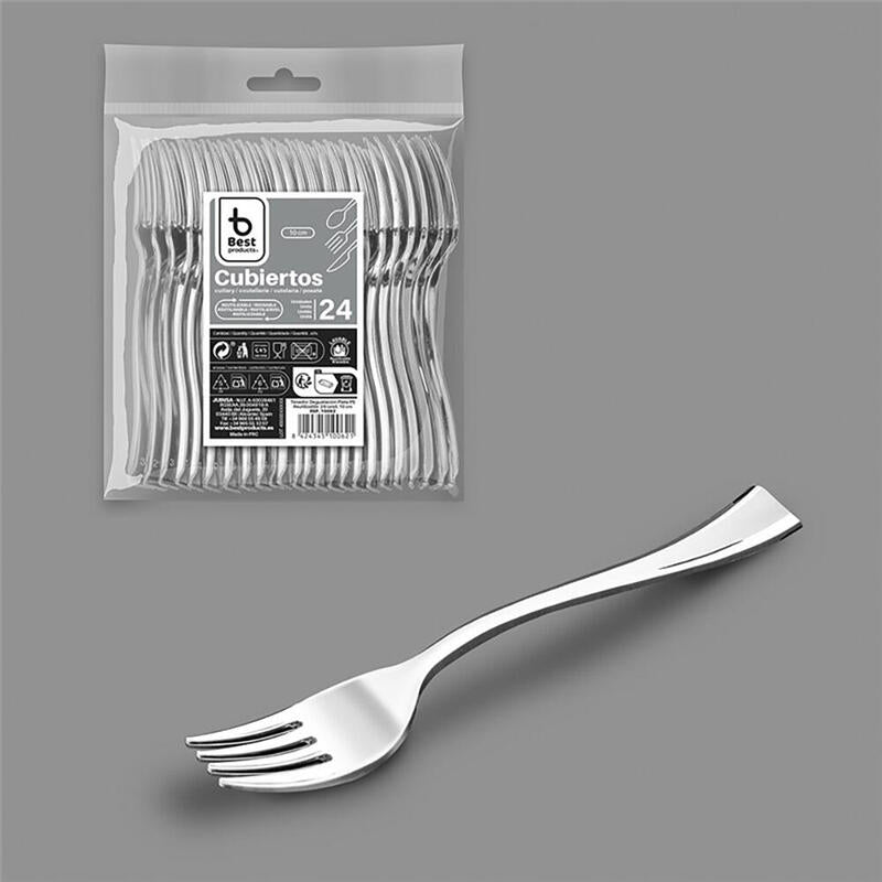 Pack De 6 Unidades - Tenedor Degustación Reutilizable 10 Cm, Plata. 24 Unidades