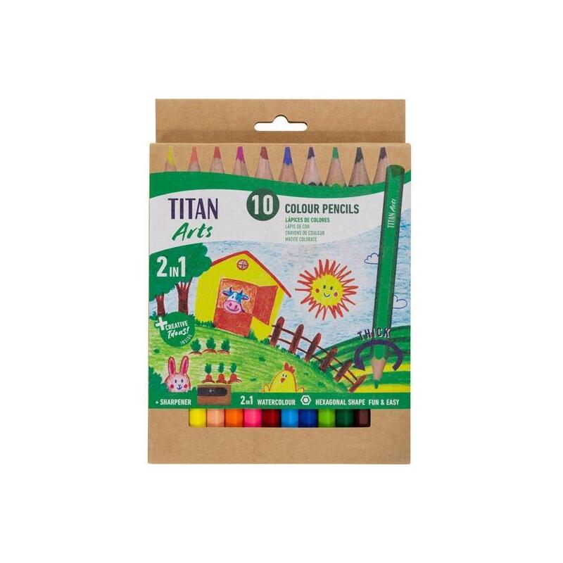 Pack De 6 Unidades Titan Arts Lápices De Colores Iniciación Surtidos Estuche 10 Ud + Sacapuntas