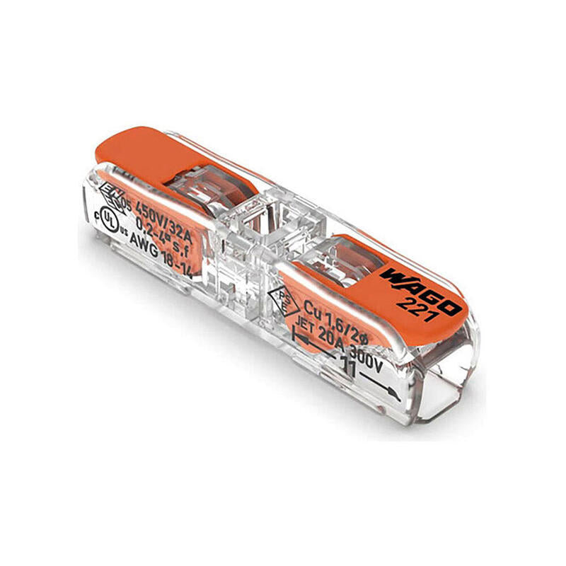Pack De 60 Unidades - Conector Rápido En Linea Con Palanca 2 Vias, Ø Maximo 4 Mm², 450 V , 32 A; Transparente; 8,1 X 35,5 X 8,9 Mm
