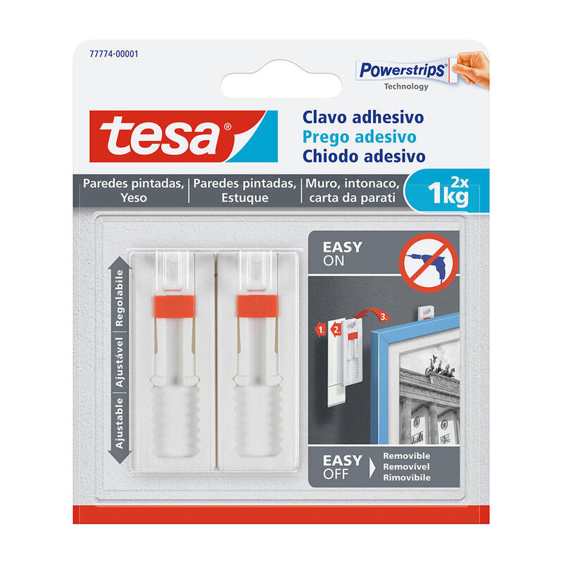 Pack De 8 Unidades - Clavo Adhesivo Hasta 1kg Pared Pintada 77774 Tesa