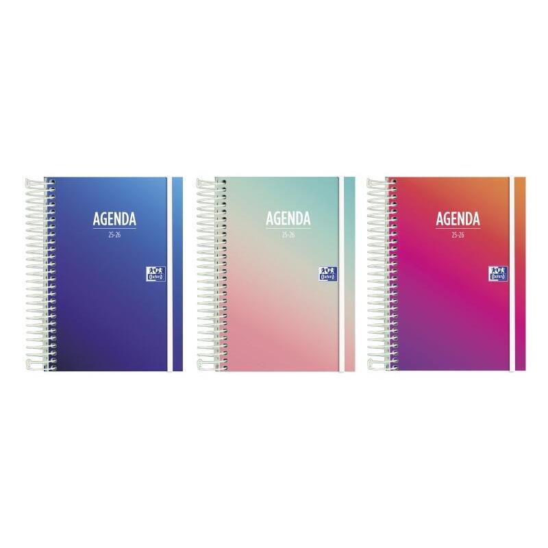 Pack De 8 Unidades Oxford Gradient Agenda Escolar 25/26 Espiral Dia Pagina - Tamaño 8º - Tapa Extradura - Esquinas