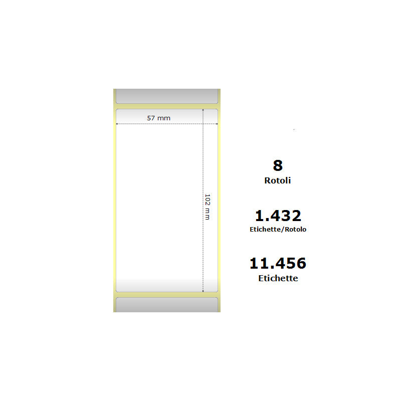 Pack De 8 Unidades White 57x102mm, 1432 Et/Rotolo Z-2000d,2.2x4x3 Core, 8 Rolls