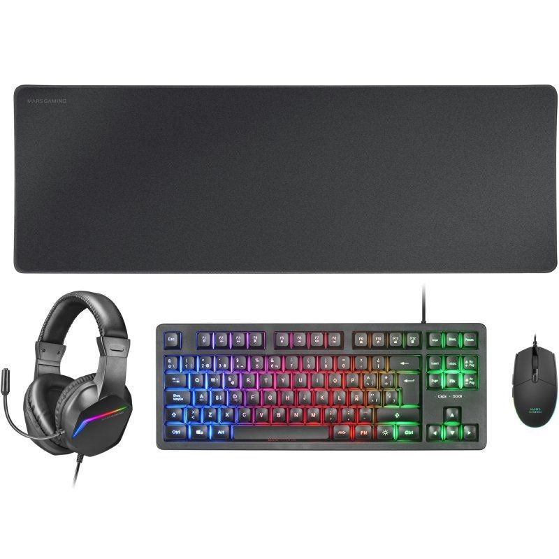 Pack Gaming Mars Gaming Mcp-Rgb3 Teclado Rgb + Ratón Óptico + Alfombrilla Xxl + Auriculares