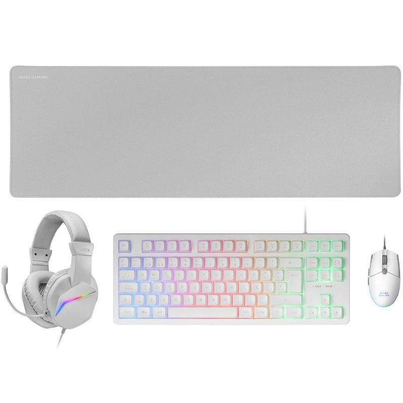 Pack Gaming Mars Gaming Mcp-Rgb3w Teclado Rgb + Ratón Óptico + Alfombrilla Xxl + Auriculares