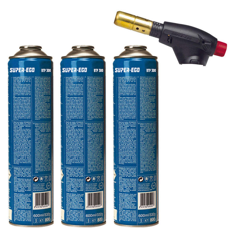 Pack Soplete Segofire Piezo + 3 Botellas. Multigas 300 600ml Super Ego