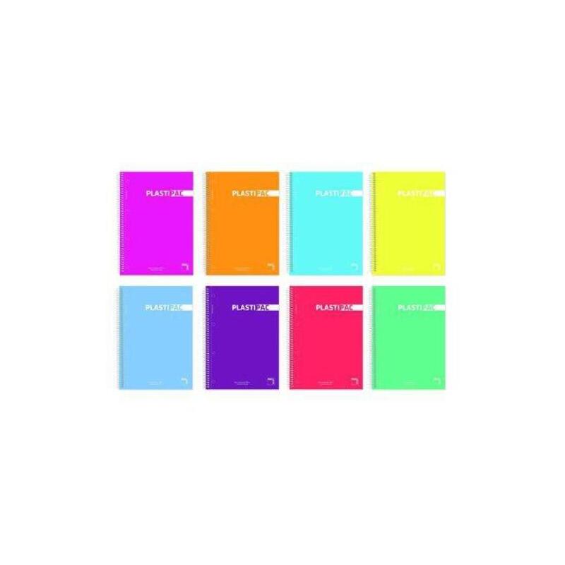Pacsa Cuaderno Plastipac 80 Hojas Cuadricula 46 Tapas Polipropileno 4º 90gr Colores Surtido -5u-