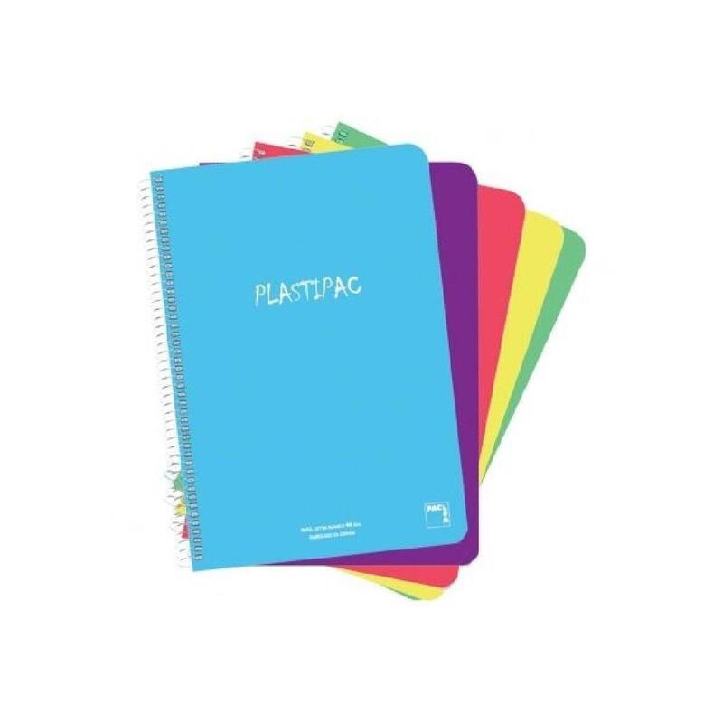 Pacsa Cuaderno Plastipac 80 Hojas Liso Tapas Polipropileno Folio 90gr Colores Surtido -5u-
