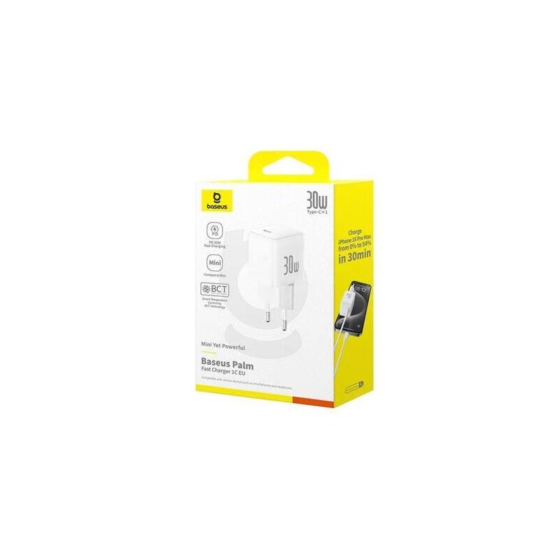 Baseus Travel Charger Palm Series Type-C, Pd 3.0, Qc 3.0, 30w, White Eu (P10111605213-00)