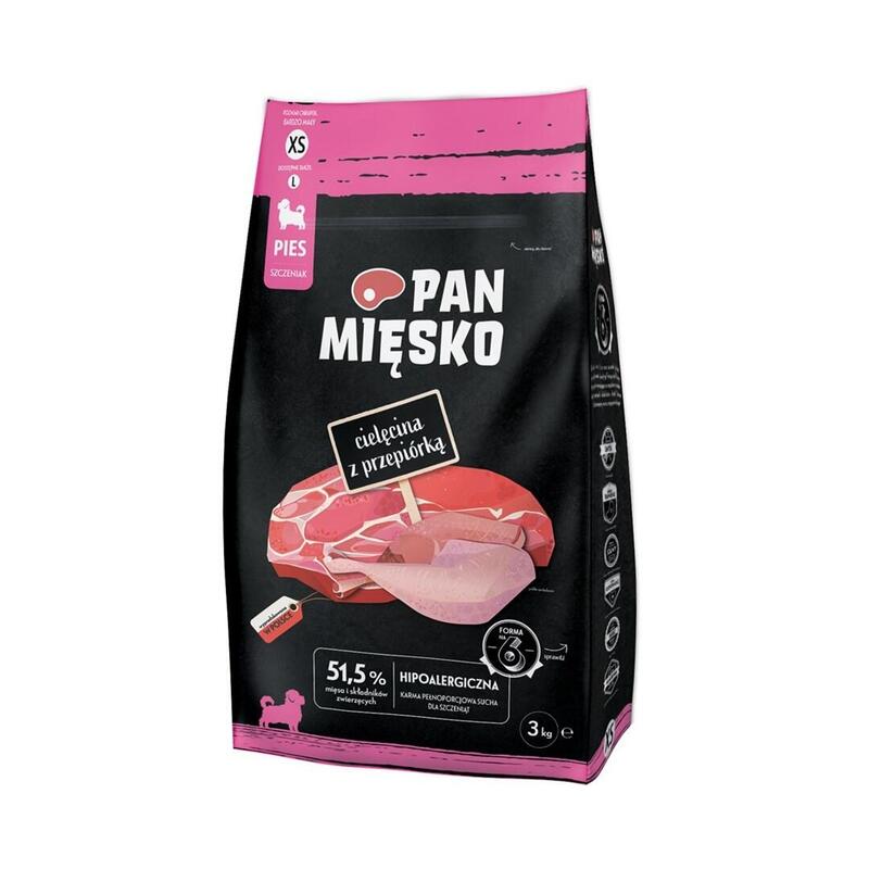 Pan Miesko Cielecina Z Przepiórka Sucha Karma Para Perro Chrupki Xs 3kg