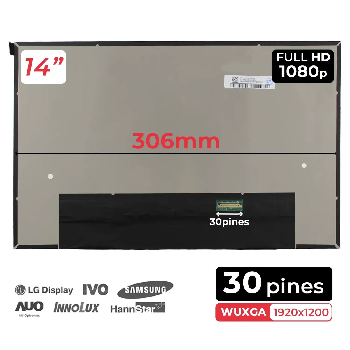 Pantalla Led De 14" Para Portatil Nv140Wum-N43 V8.1 V8.0 V8.2 Mate