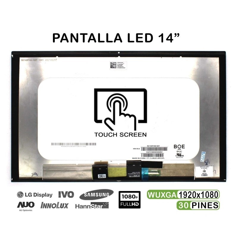 Pantalla Led Táctil 14" Para Portátil Hp Pavilion X360 14-Dy Sin Marco De Plástico + Cristal Frontal
