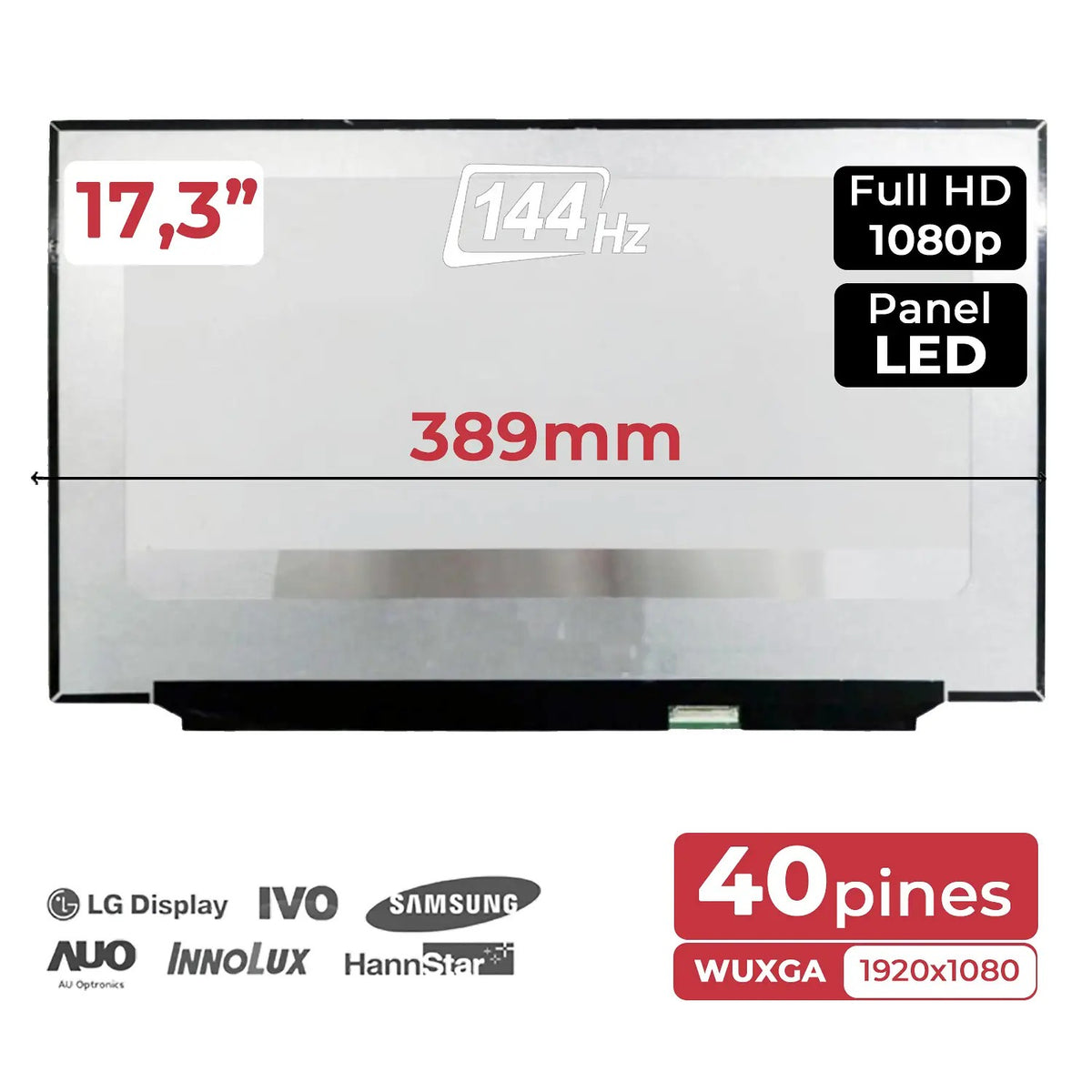 Pantalla Led De 17.3" Para Portátil B173Han04.4 Nv173Fhm-N44 144Hz Fhd 40 Pines