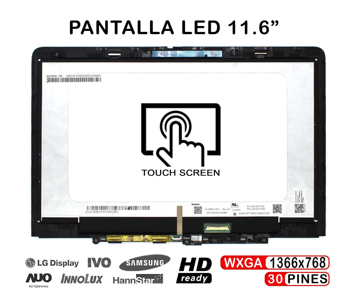 Pantalla Táctil Led De 11.6" Para Portátil Lenovo 300W Yoga Gen 4 Con Marco