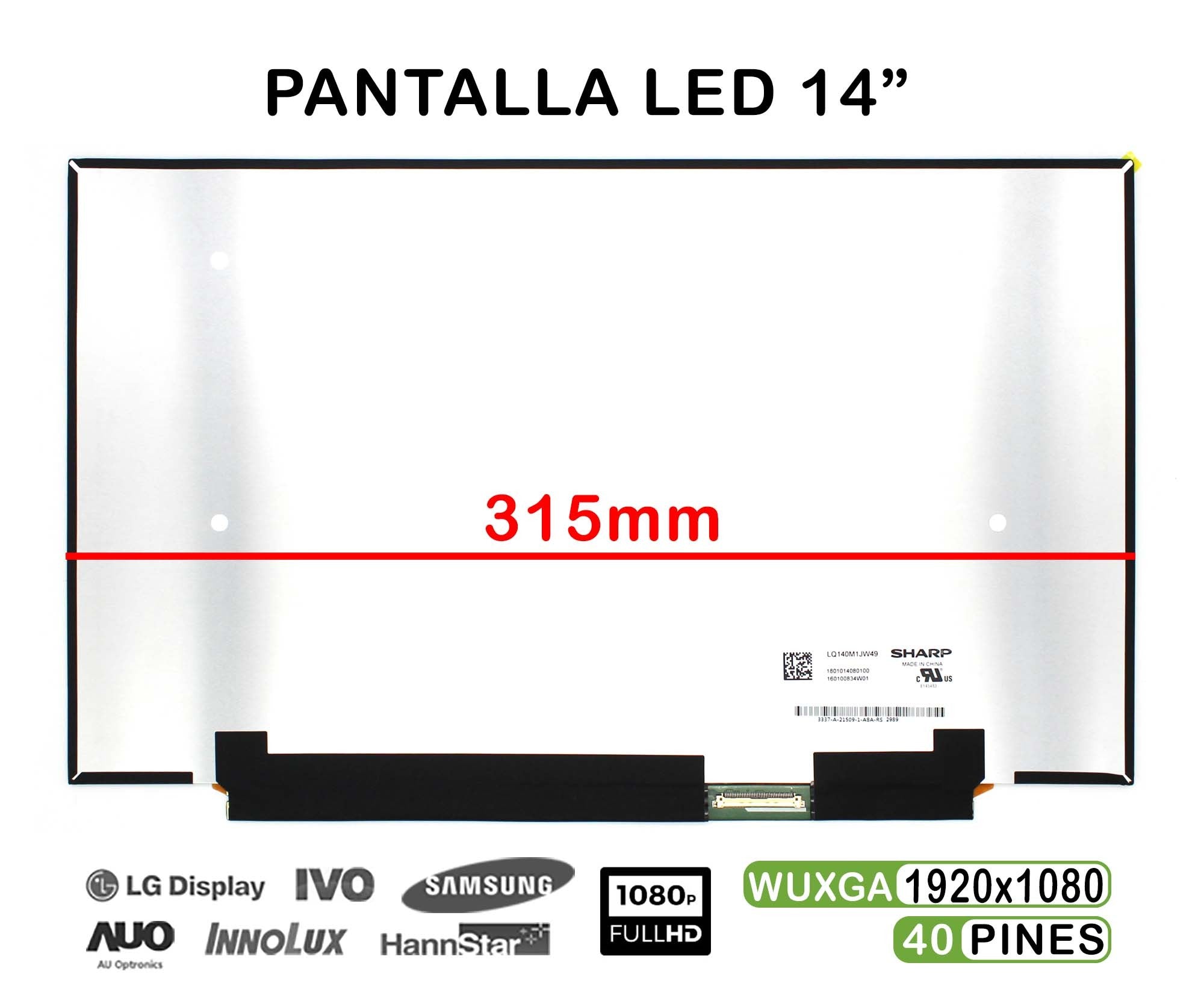 Pantalla Led De 14" Para Portátil Lq140M1Jw49 40 Pines