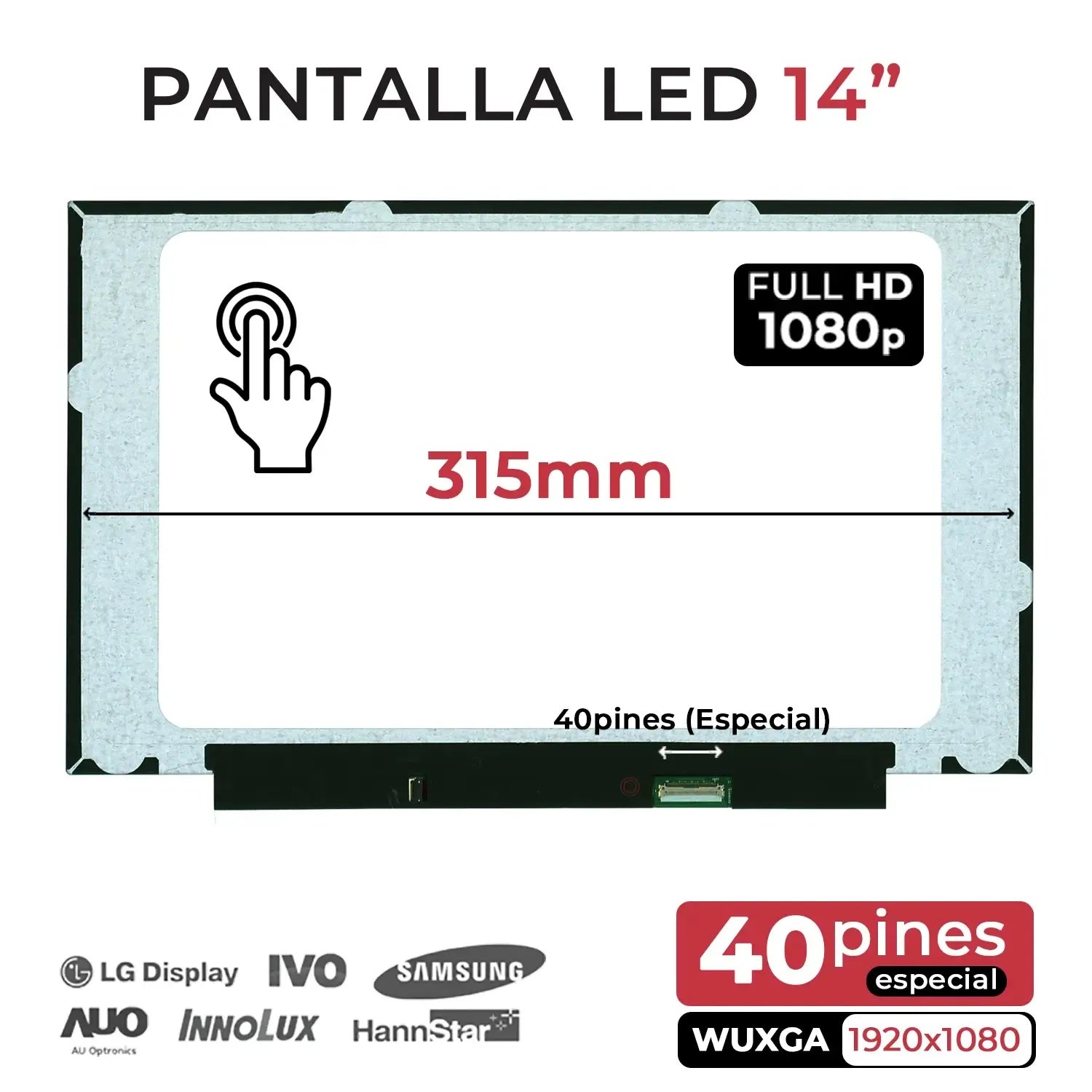 Pantalla Led Táctil De 14" Para Portátil B140Hak03.2 40 Pines