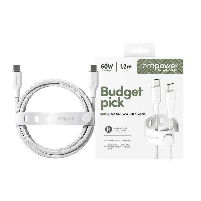 Panzerglass Empower Racing 60w Usb-C To Usb-C Cable Usb 2.0 1,2m Silver Blanco