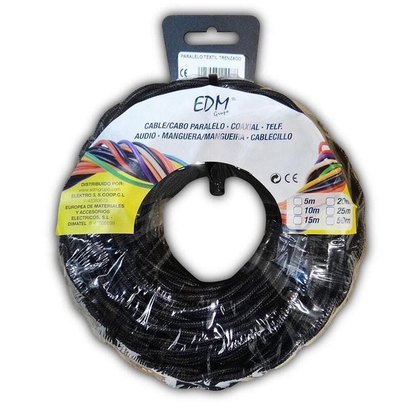 Paralelo Textil Trenzado 2x1,5mm Negro 25mts