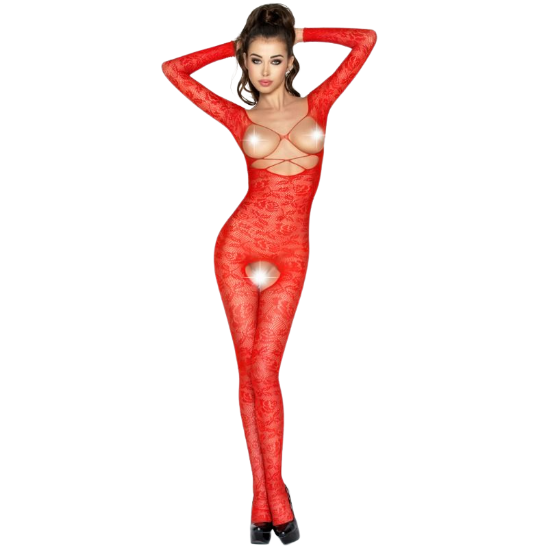 Passion - Woman Bs031 Bodystocking Rojo Talla Única