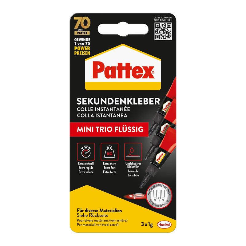 Pattex Sekundenkleber Mini Trio, 3x1g