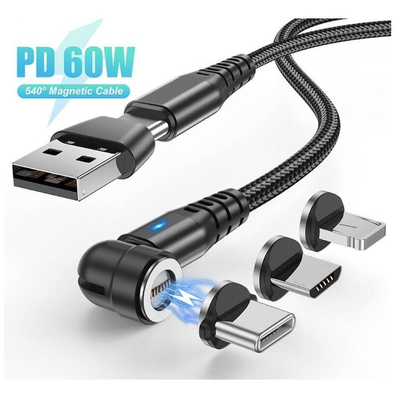 Pd60w 6 In 1 Multi Type C 540 Degree Magnetic Cable, 1m