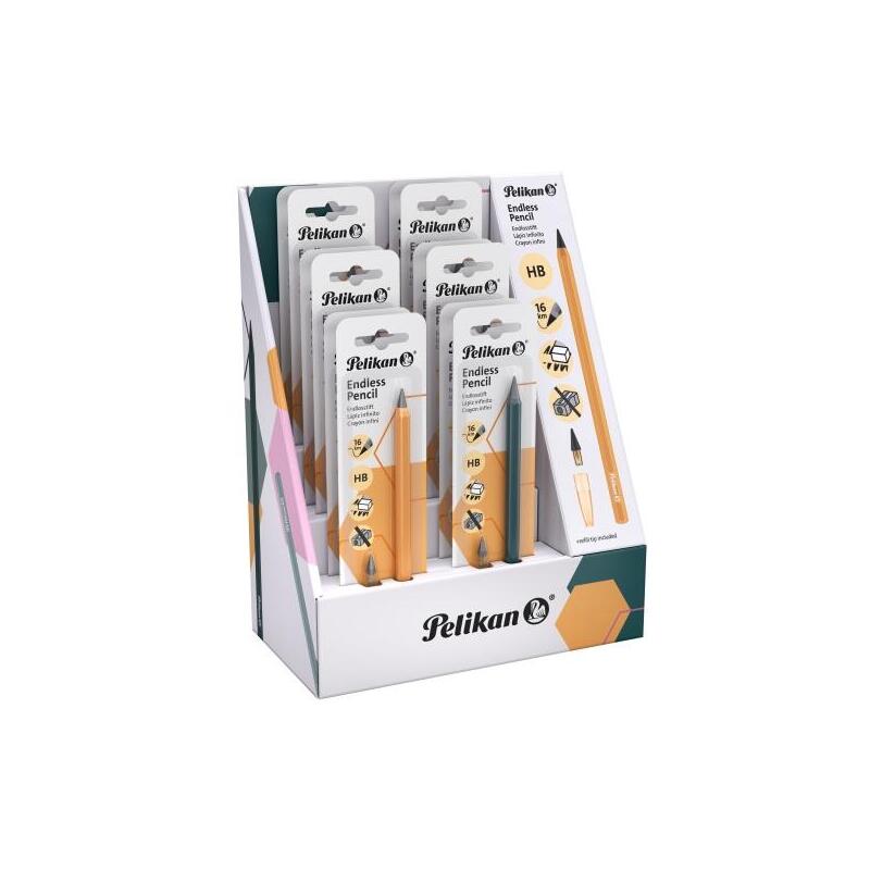 Pelikan Expositor Con 12 Lapices Infinitos - Cuerpo De Aluminio - Permite Escribir Hasta 16km Sin Afilar - Capuchon A
