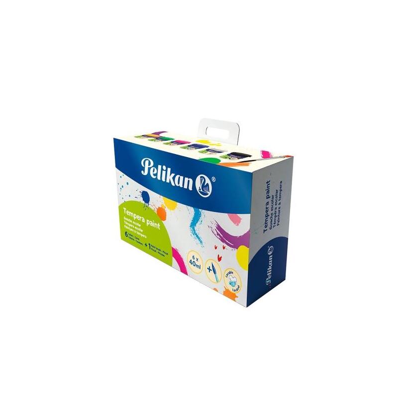 Pelikan Pack De 6 Temperas - 40ml - Pincel De Pelo Pony Nº4 - Consistencia Cremosa - Colores Surtidos
