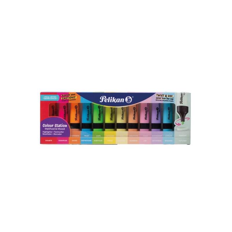 Pelikan Textmarker 490 Pack De 12 Marcadores Fluorescentes Pastel Y Neon - Base De Agua - Base Organizadora De