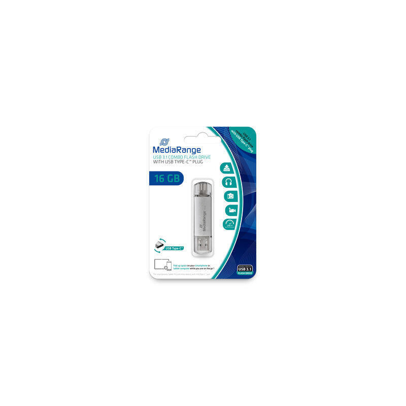 Pendrive Mediarange Mr935 16 Gb Usb Type-A / Usb Type-C 3.2 Gen 1 (3.1 Gen 1) Plata