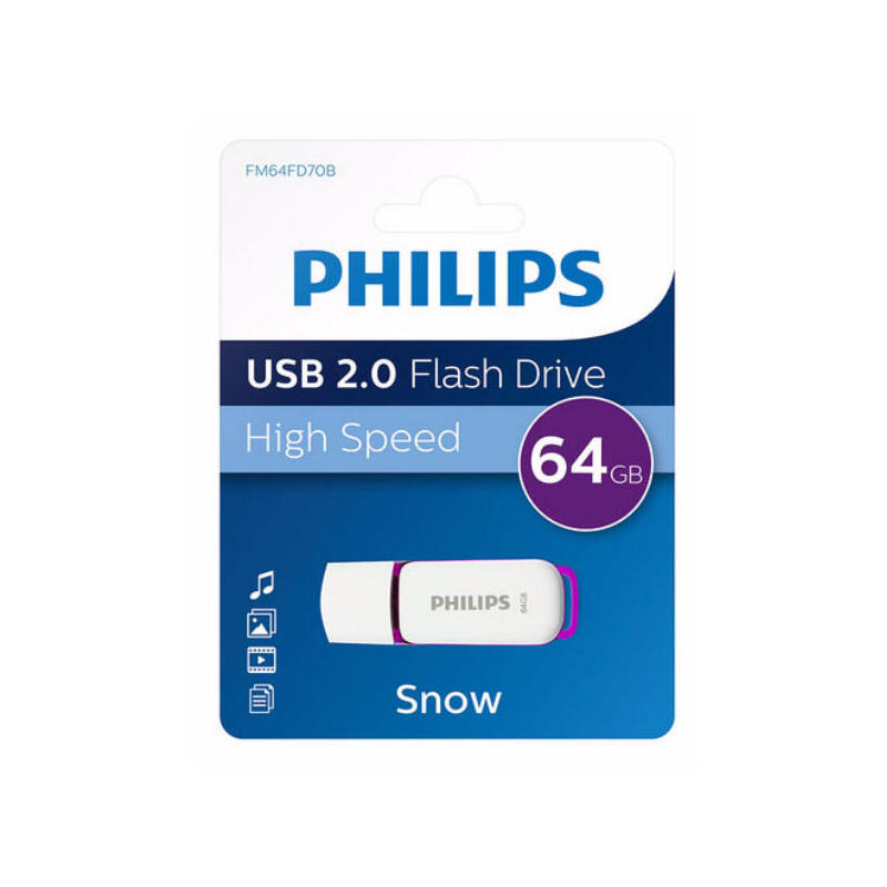Pendrive Philips 64gb 2.0 Usb Snow Edition Purple