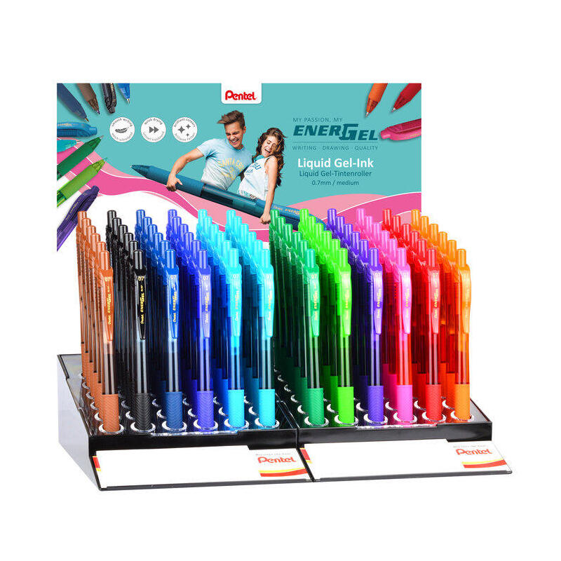 Pentel Energel X Expositor De 72 Boligrafos De Bola Retractiles Tinta Gel - Punta 0.7mm - Trazo 0.35mm - Recargable -