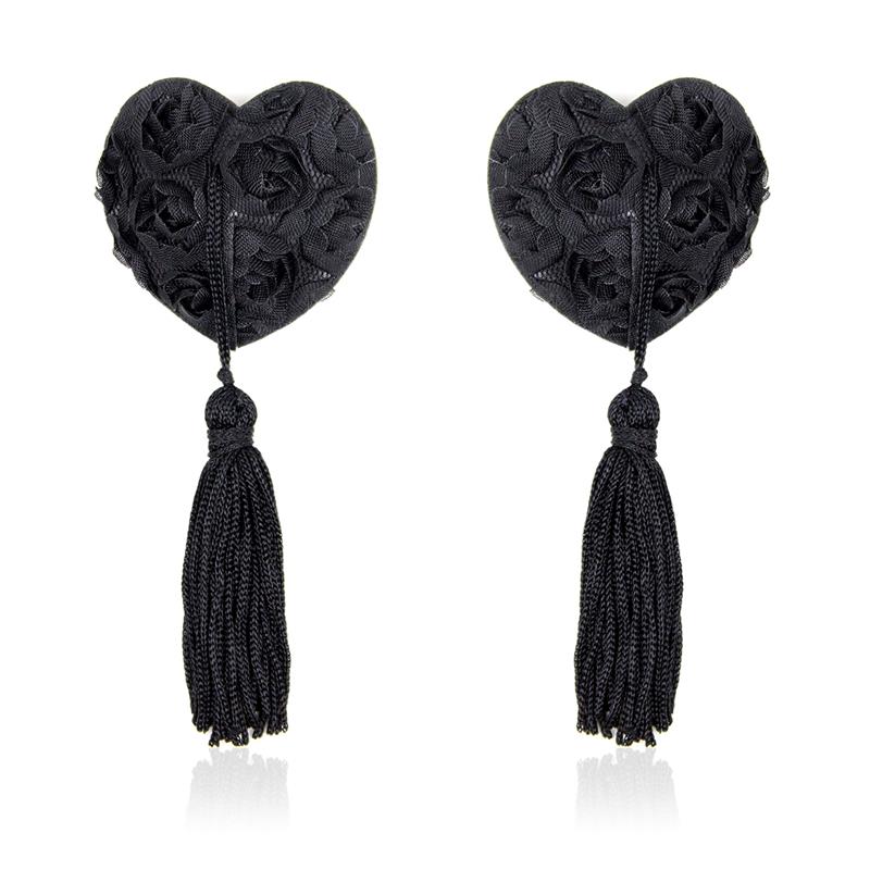 Pezoneras Con Encaje Y Patrón Floral Negro