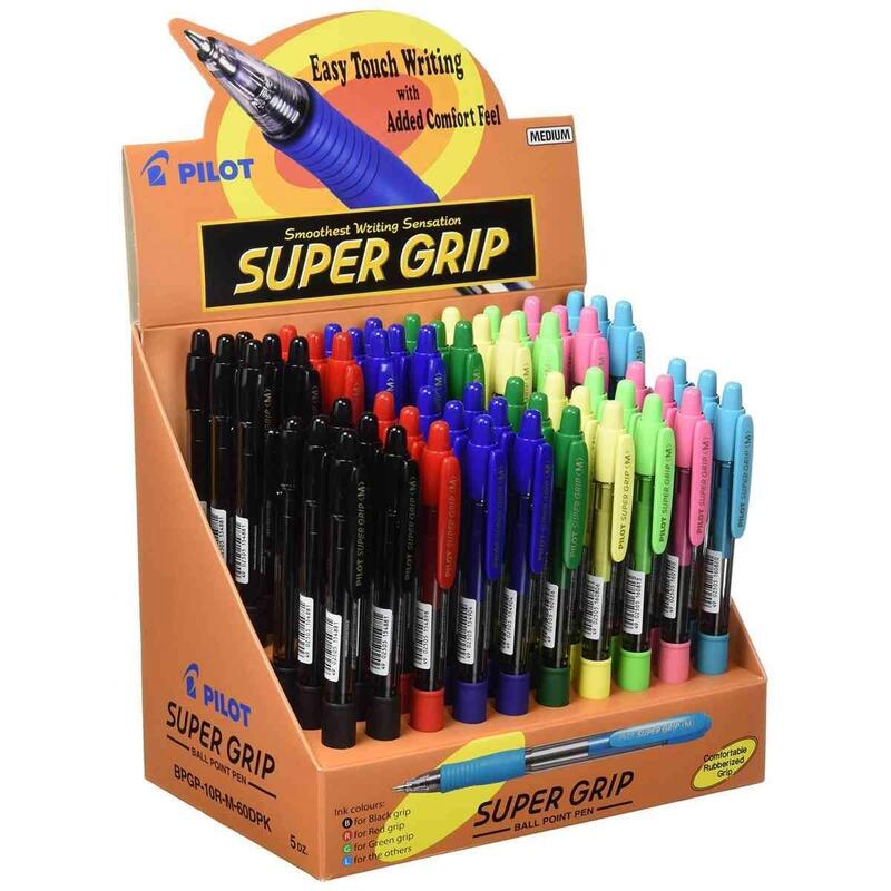 Pilot BolãGrafo De Bola Retrã¡Ctil Supergrip - Punta Redonda 1.0mm - Trazo 0.4mm - Tinta De Aceite - Grip Ergonã³mico - Expositor De 60 Unidades