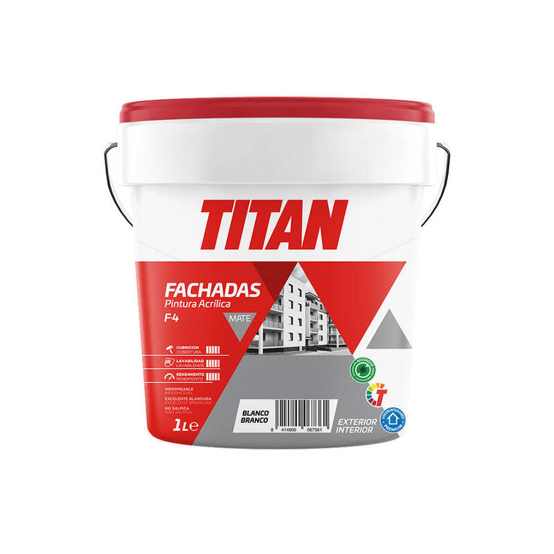 Pintura Acrílica Fachadas Mate F-4 Blanco 1l Titan 125670001