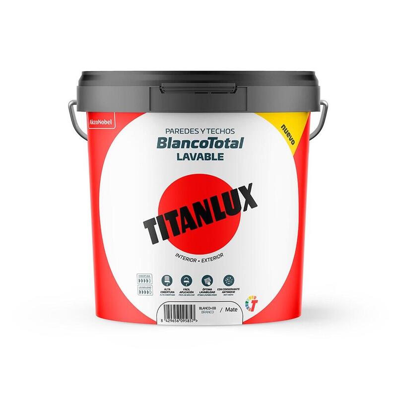 Pintura Plástica Acrílica Estirenada, Interior/Exterior, Blanco Total,4 L