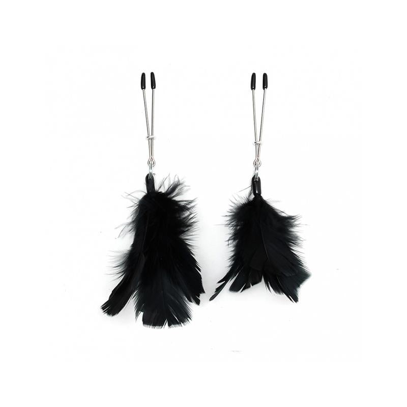 Pinzas Para Pezones Con Plumas Negras Ajustables