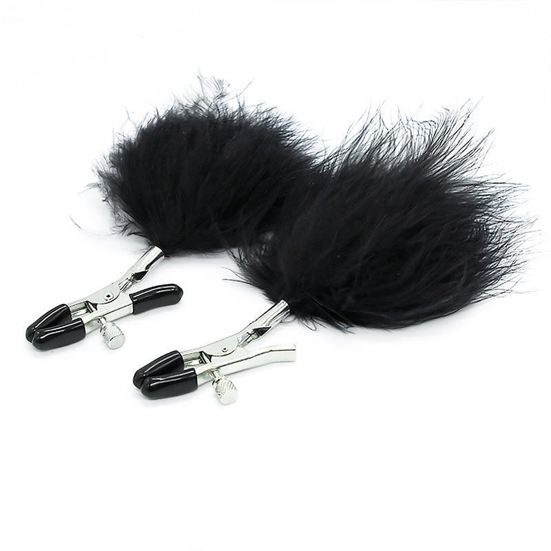 Pinzas Para Pezones Con Pompón De Pelo Largo Negro