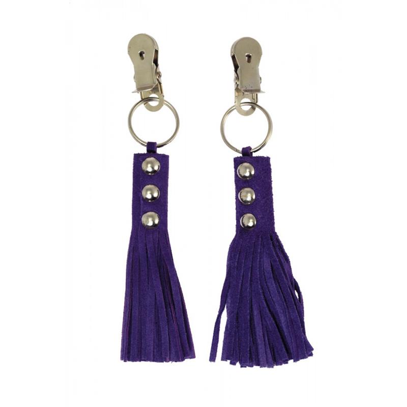 Pinzas Para Pezones Cuero Con Flecos Morado