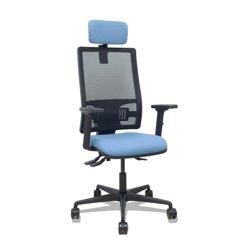 Piqueras Y Crespo Silla Bormate Asincro Malla Negra Asiento Bali Azul Cielo Brazos 2d Ruedas 65mm Cabecero Regulable