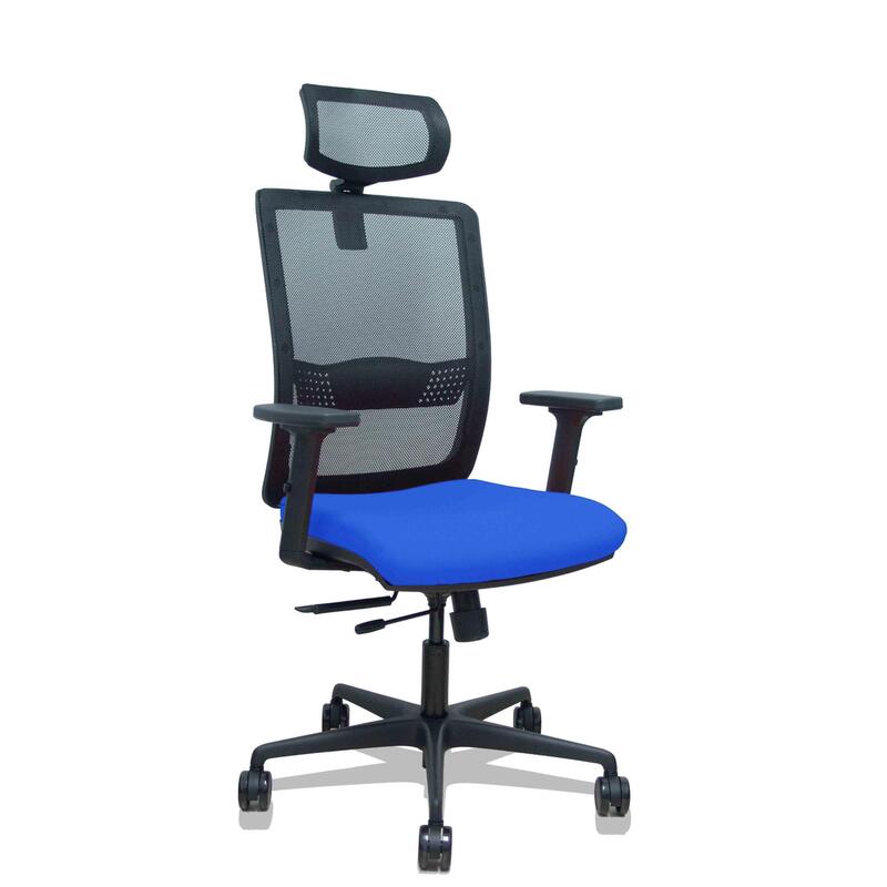 Piqueras Y Crespo Silla Haches Traslack Malla Negra Asiento Bali Azul Brazos 2d Ruedas 65mm Cabecero Regulable