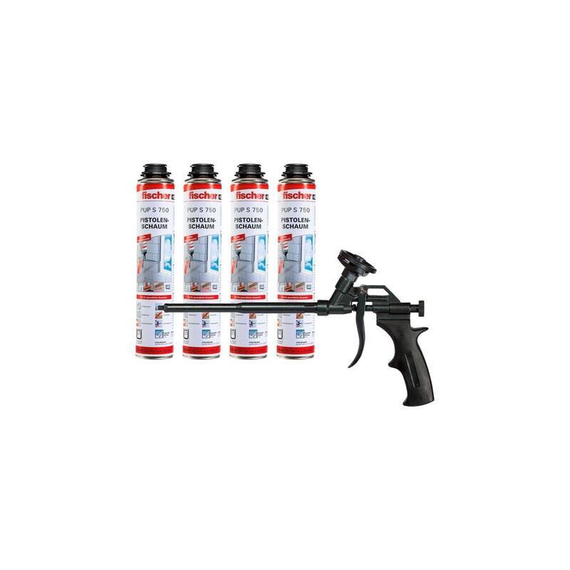 Pistola De Espuma Metálica Fischer Pupm 4 Black, Paquete De Oferta Especial, Pistola Pulverizadora Negra, Incluye 4 Pistolas De Espuma Pup S 750 B2 530974