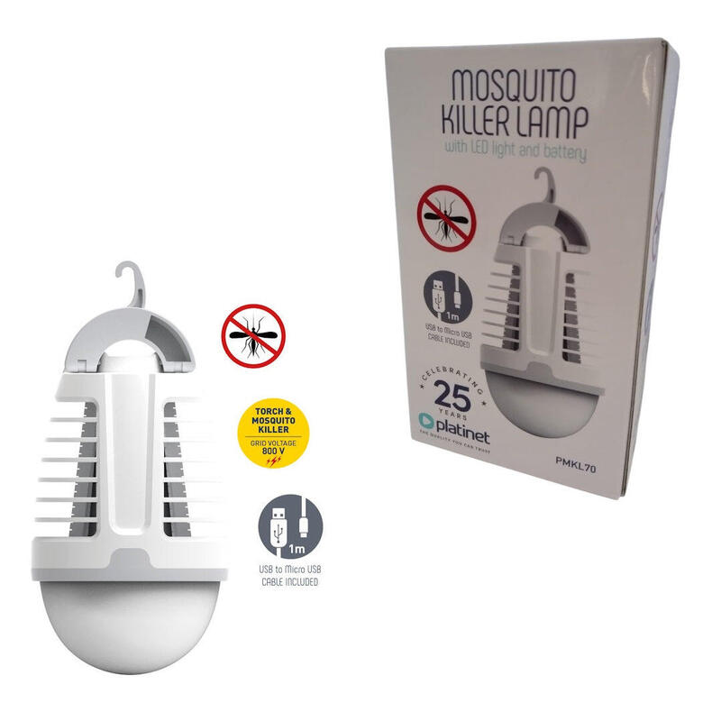 Platinet Lampara Antimosquitos Con Luz Led Bateria 1800mah Blanco/Gris Pmkl70