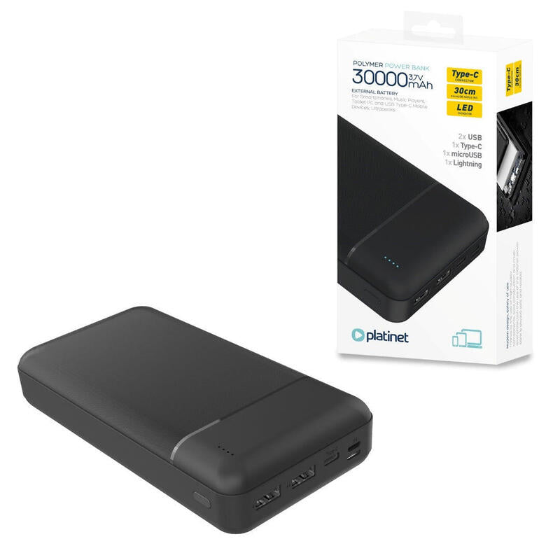 Platinet Power Bank 30000mah Polymero Carga Rapida Negro Pmpb30w707
